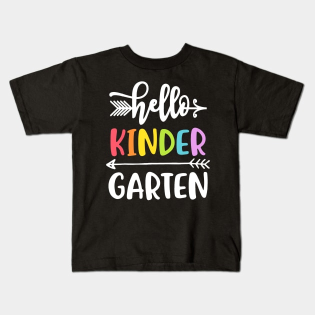 Kindergarten Tshirt Hello Kinder Teacher Student Teamwork Kids T-Shirt by Wolfek246